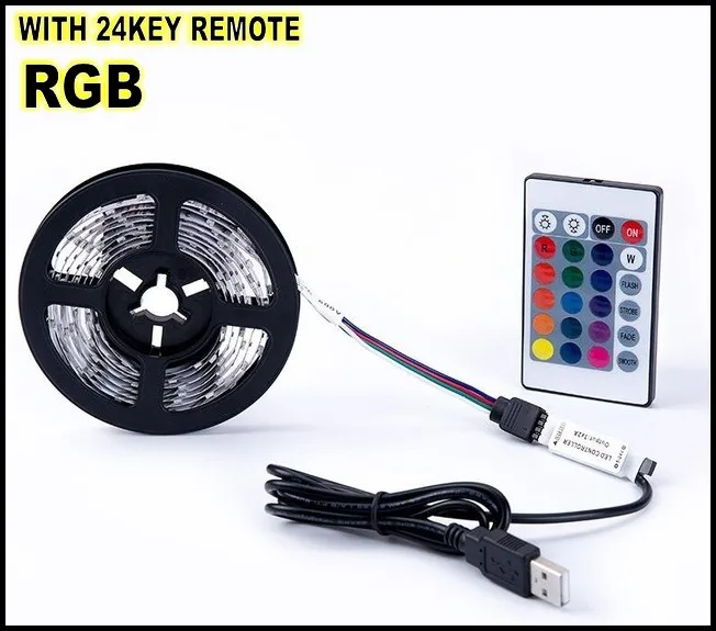 RGB WITH 24KEY REMOT 5V USB Power LED Strip light RGB /White/Warm White 2835 3528 SMD HDTV TV Desktop PC Screen Backlight& Bias lighting 1M 2M 3M 4M - Испускаемый цвет: RGB WITH 24KEY REMOT
