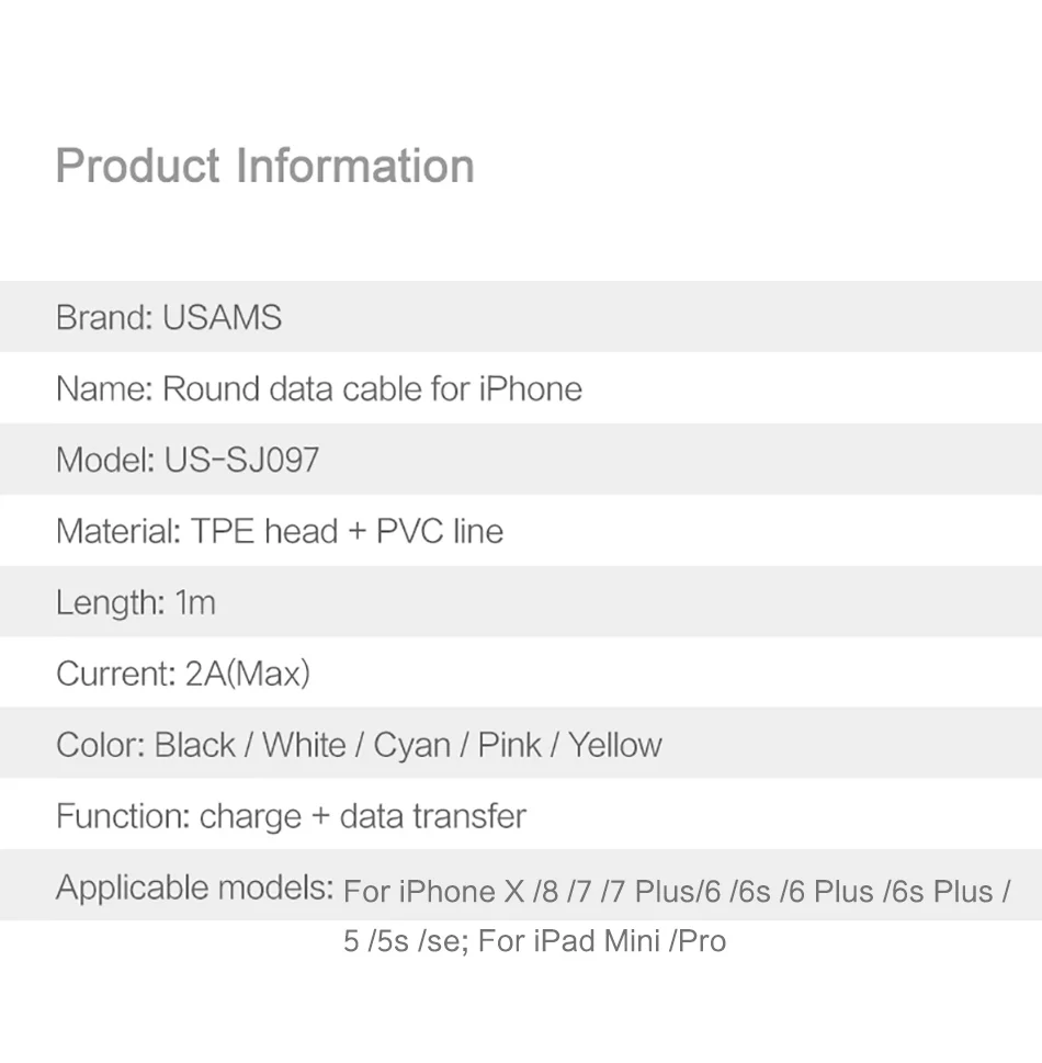 USAMS USB кабель для передачи данных для iPhone Micro usb type C кабель для мобильного телефона для освещения 2A кабель для быстрой зарядки USB C microusb type-c