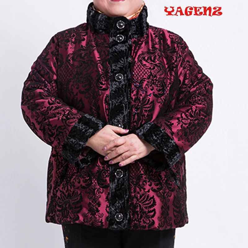 

Casual Prints Long Sleeve Hooded Jackets For Elderly Women Winter Warm Cotton Padded Coats Plue Size 9XL Ladies Outerwear Parkas
