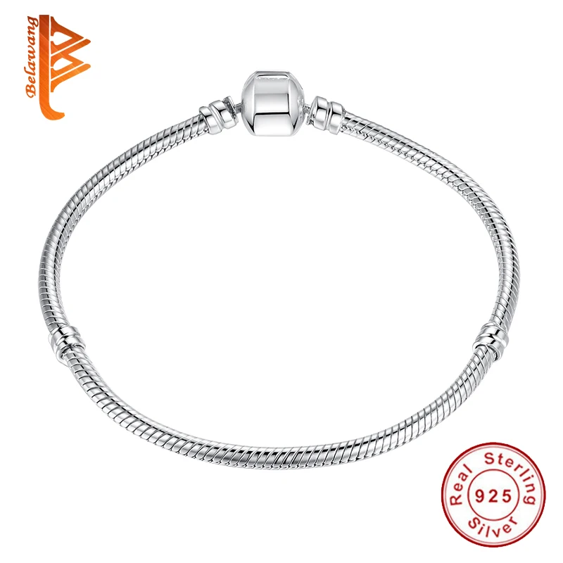

BELAWANG 100% 925 Sterling Silver Basic Chain Bracelet for Women Snake Chain Fit DIY Charm Bracelet Making Fashion Jewelry Gift