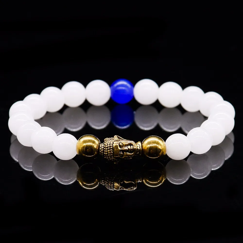 8 мм круглый браслет Будда из бисера голова натуральный с халцедоном камень