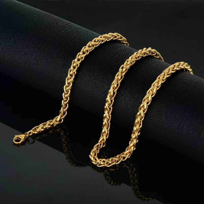 Купи Mens Gold Chain Fashion Jewelry Kpop Vintage Stainless Steel Chain Necklace Men Gold Color Steel Necklace 6mm Rope Necklace за 338 рублей в магазине AliExpress
