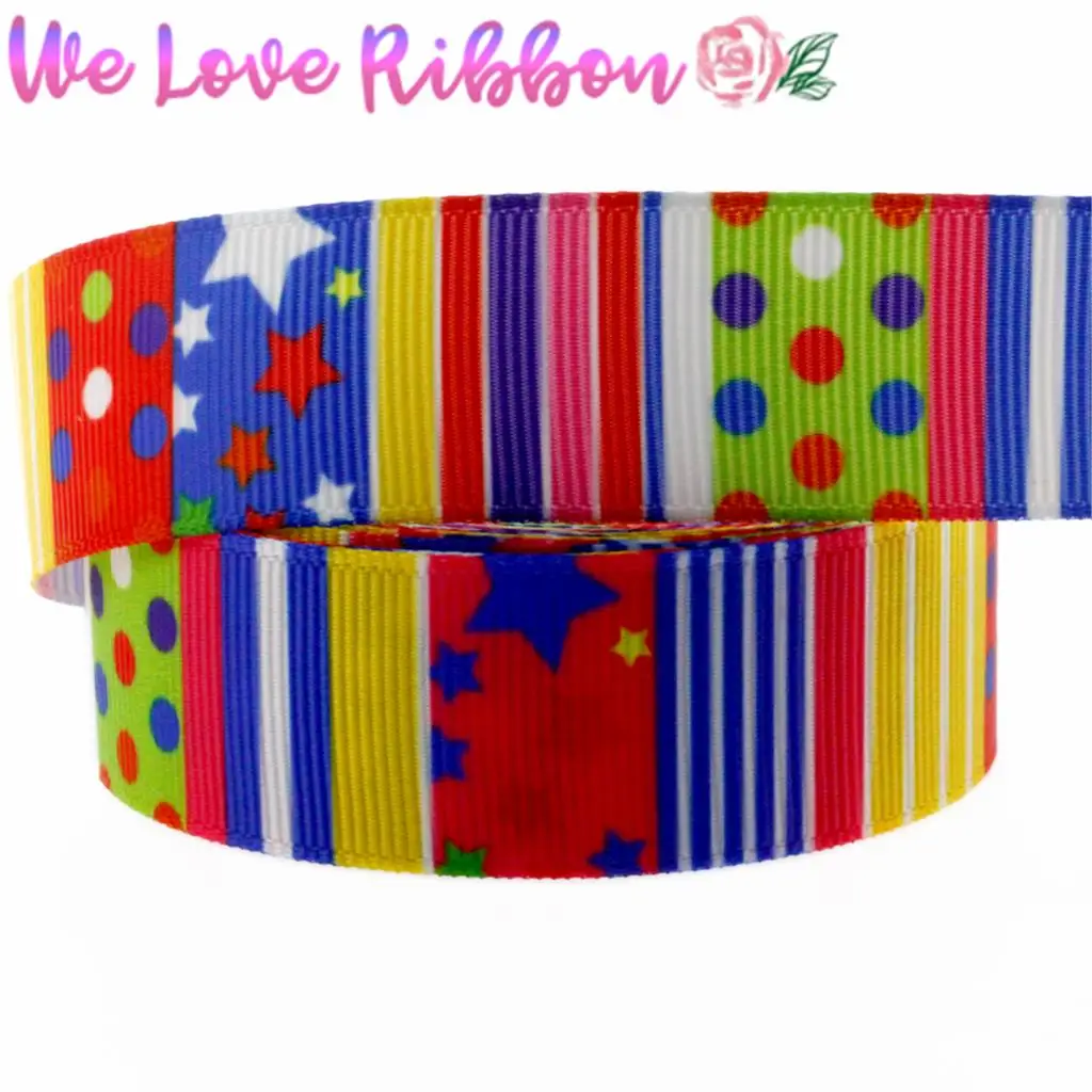 7/8 &quot22 мм Красочные полосы сияющие звезды печатных Grosgrain ленты DIY подарочная