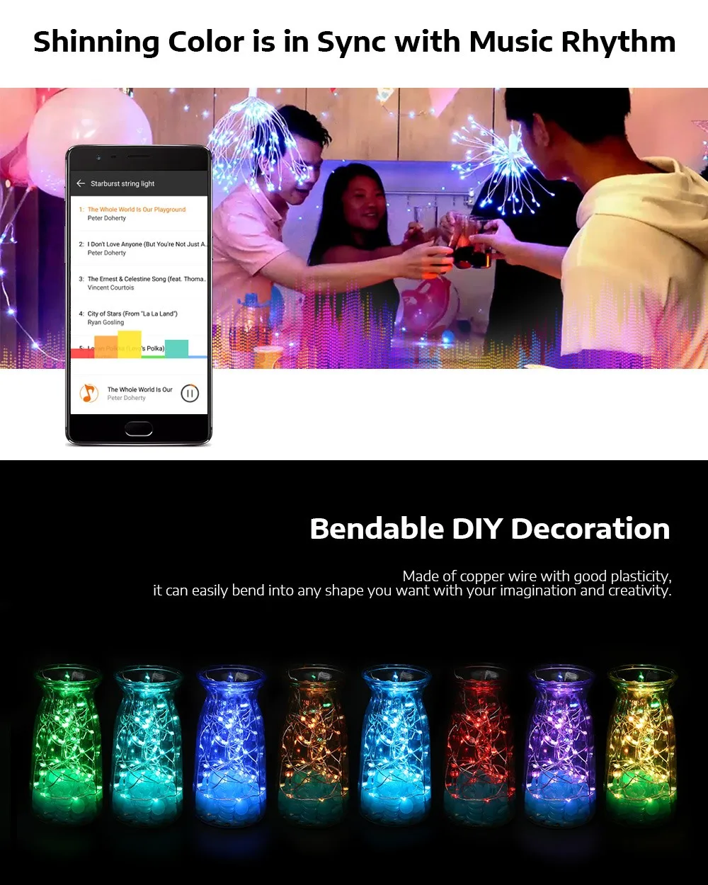 LH BT 100RGB 10 метров USB 100 светодиодов приложение управление Фея медная гирлянда для