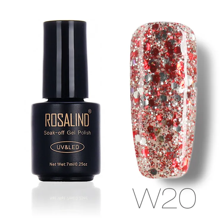 W20 ROSALIND 7 мл бриллиантовый блеск с ультрафиолетовым свечением Гель-лак для ногтей замочить от Led УФ-гель для ногтей использовать с базовым верхним гель-лаком - Цвет: W20