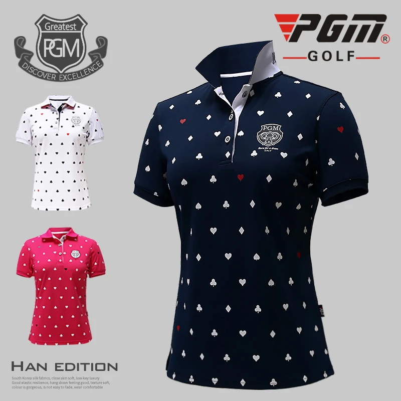 Pgm женская летняя дышащая футболка для гольфа быстросохнущая облегающая с