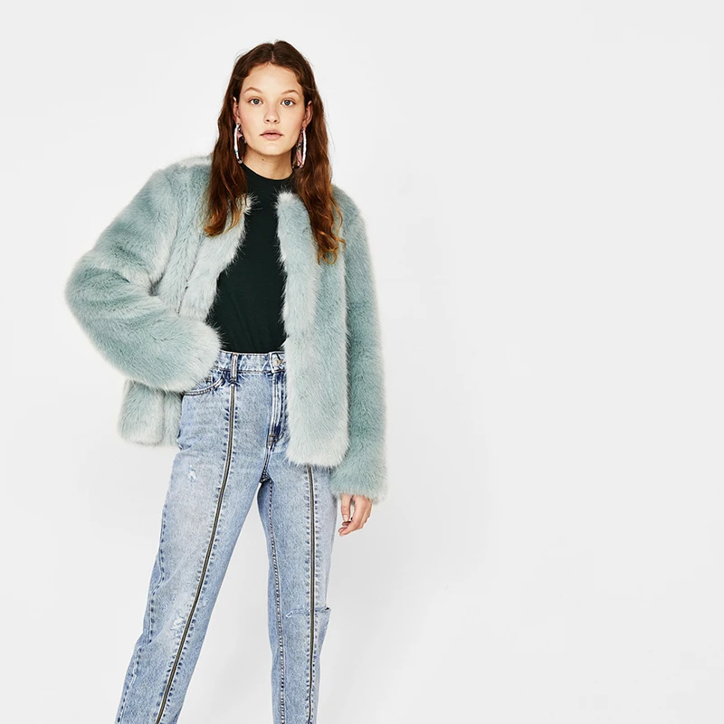 Зима 2019 ZA одноцветные пальто из искусственного меха женские толстые теплые