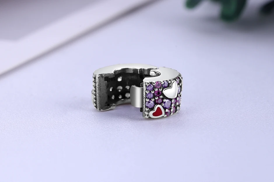 Подходит для браслета Pandora, 925 пробы, серебряные подвески, сердце, клипса, бусины, хрустальные ювелирные изделия, ювелирные изделия на День святого Валентина