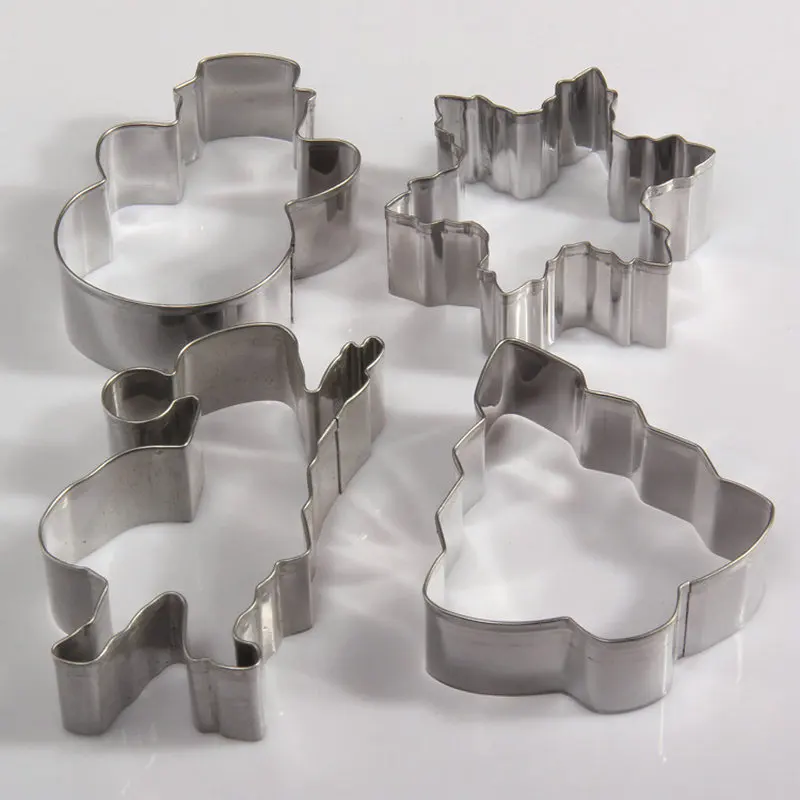 

4pcs/set Christmas Cookie Cutter Snowflake Snowman Santa Claus Tree Stainless Steel Biscuit Mold Baking Accessories