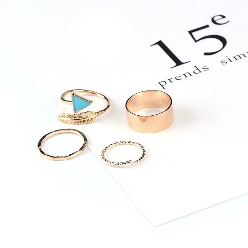 2017 хит набор колец металлическое перо золотистого цвета Круглый 4 шт./компл.