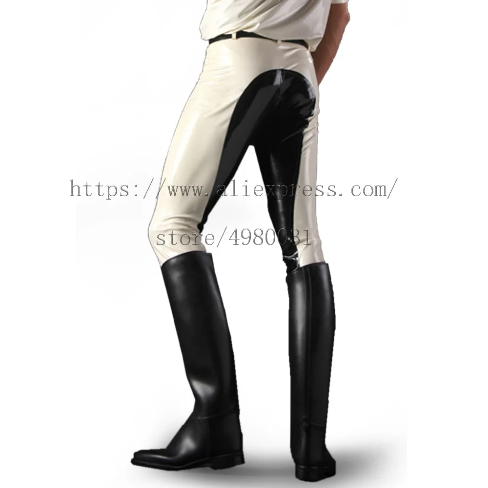Novelty latex bottoms sexy tight latex jeans in white patchwork black colors