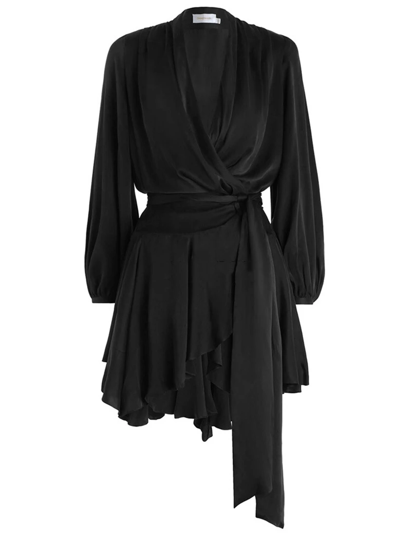 MODA NOVA Irregular Sun Dress Ruffles V Neck Women's Lace Up Summer Dresses Lantern Sleeve Ladies 2018 Runway | Женская одежда