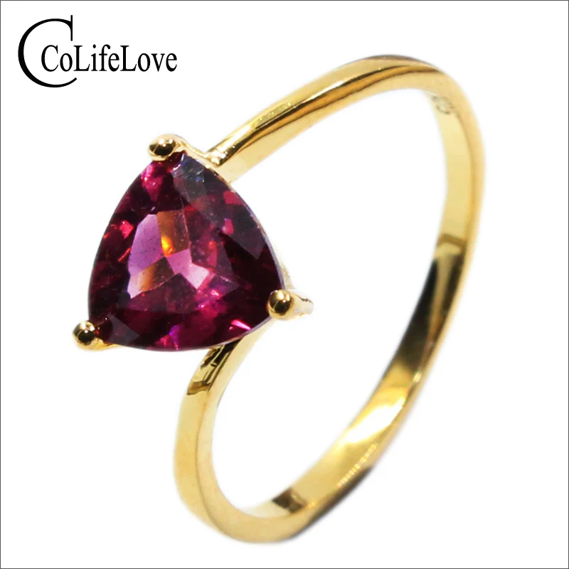 

CoLife Jewelry Classic pyrope silver ring trangle natural pyrope garnet ring solid 925 sterling silver romantic gift for girl
