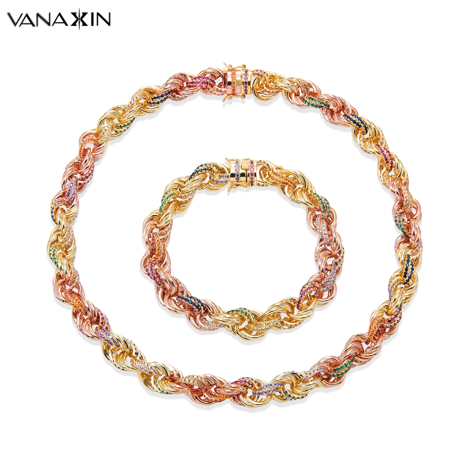 VANAXIN, 925 пробы, серебряные ожерелья и браслеты, смешанные цвета, CZ, побрякушки, очаровательные витые ожерелья, 925, 18 дюймов, цепочка, хип-хоп подарок