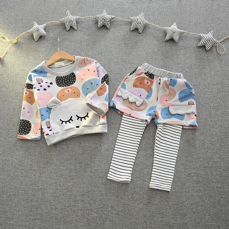 Милые Девушки Набор С Длинным Рукавом Мультфильм Пуловер Пальто Брюки 2 шт.