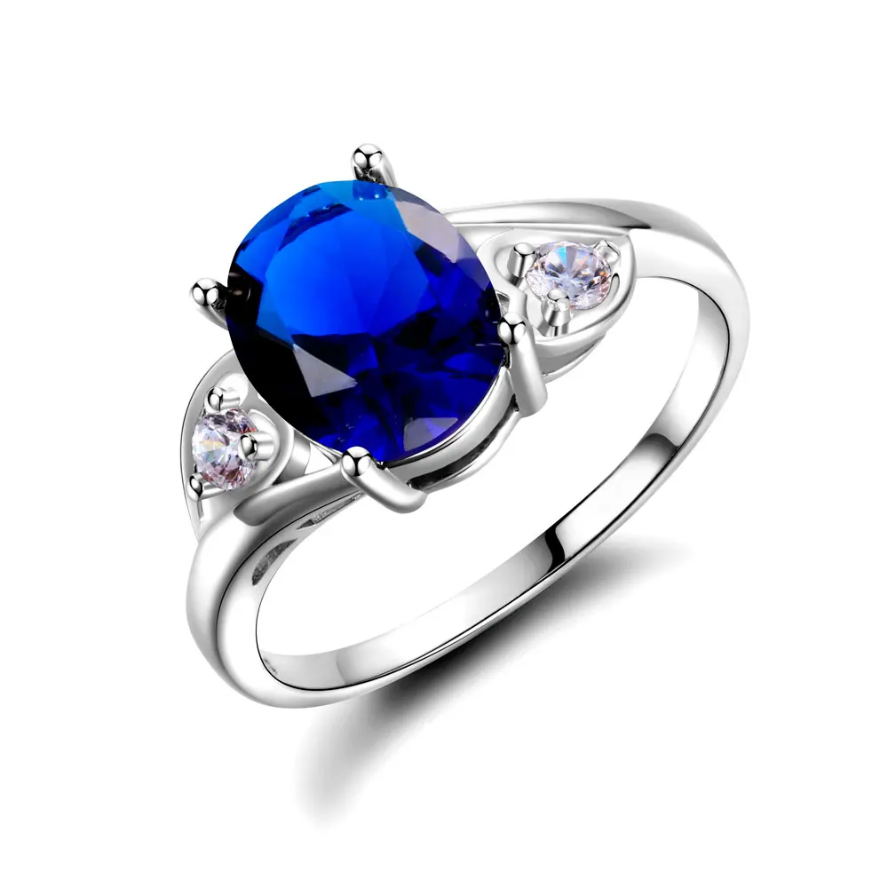 Sapphire GUYINKU созданный фианит небесно-голубой фиолетовый розовый овальный создан AAA+ CZ Красочные Каменные Кольца для женщин подарок Прямая поставка - Цвет основного камня: Sapphire