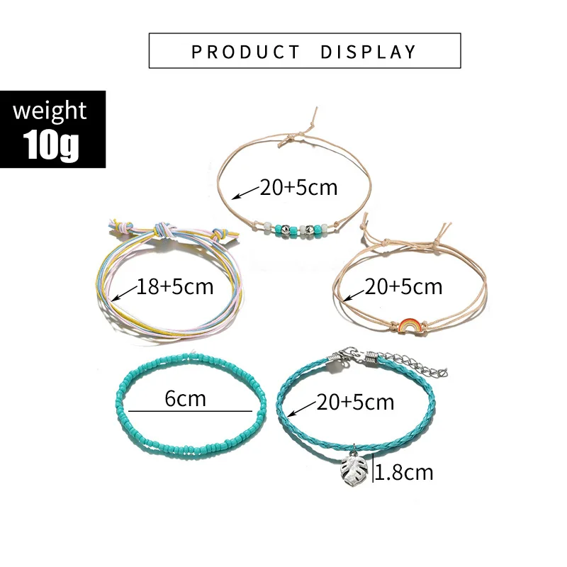 5 шт./компл. Новый богемский этнический пляжный плетеный браслет с радужными