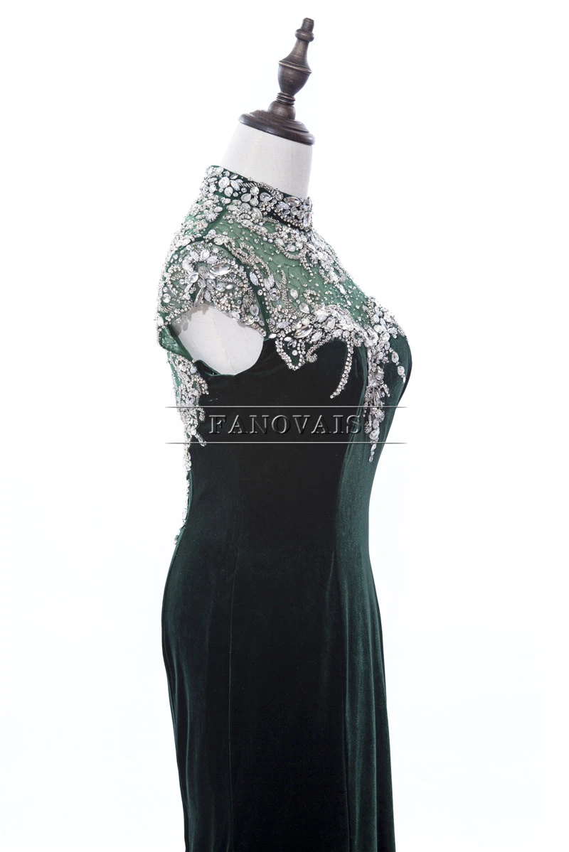 Настоящее изображение 2019 бархатное вечернее платье с высоким воротом в Дубае