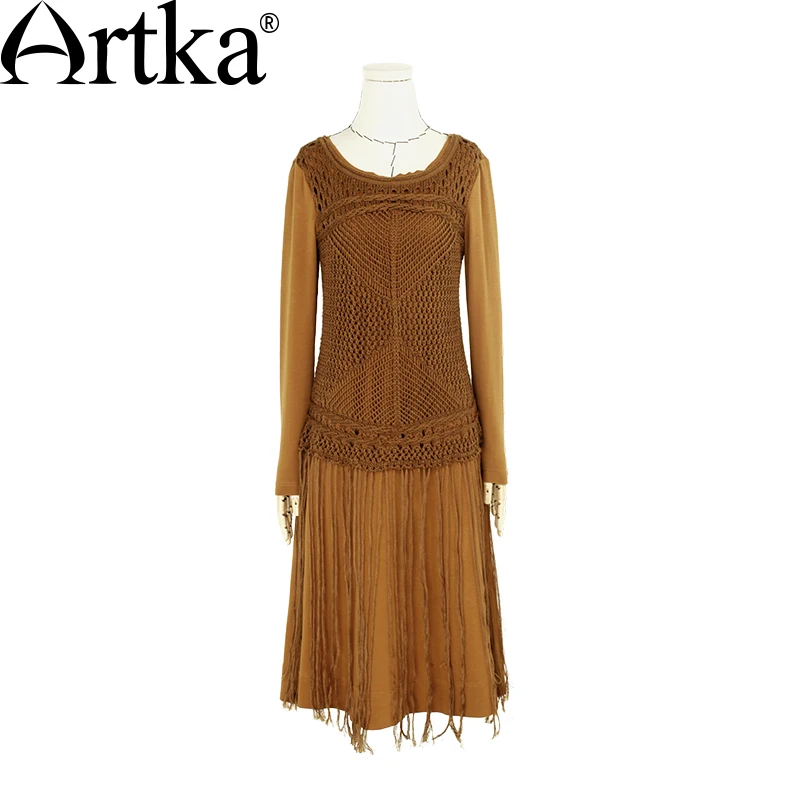 ARTKA осеннее женское платье с кисточками богемное для женщин длинным рукавом