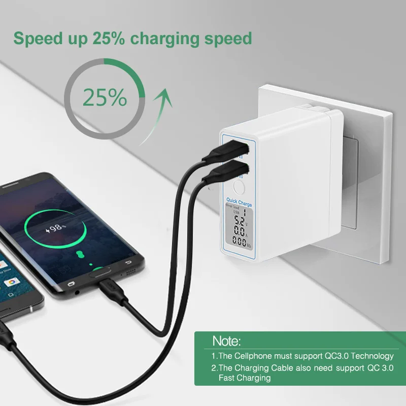 Быстрая зарядка 3 0 USB зарядное устройство со светодиодным дисплеем 36 Вт QC