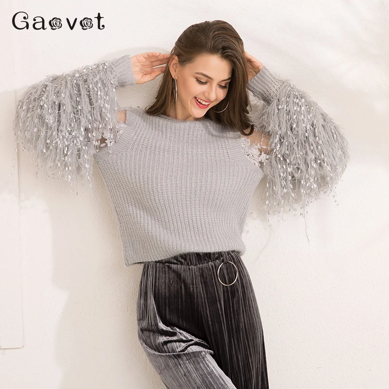 Фото Gracegirl 2017 Autumn Women Sweaters Series Winter Lace Patchwork Fashion Jumper For Woman Lantern Full Sleeve Sweater SA171008 Женская Gracegirl 2017 Autumn Women Sweaters Series Winter Lace Patchwork Fashion Jumper For Woman Lantern Full Sleeve Sweater SA171008 Женская