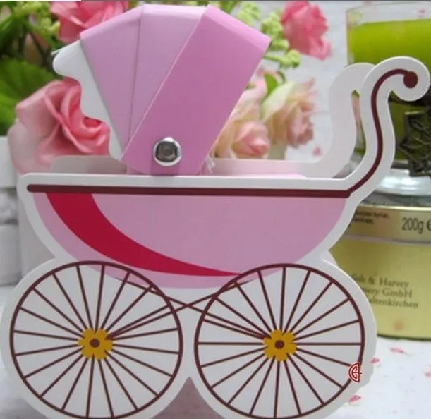 50pcs choose one color pink/blue/yellow baby carriage paper craft art candy box birthday party gift chocolate for kids shower | Дом и сад