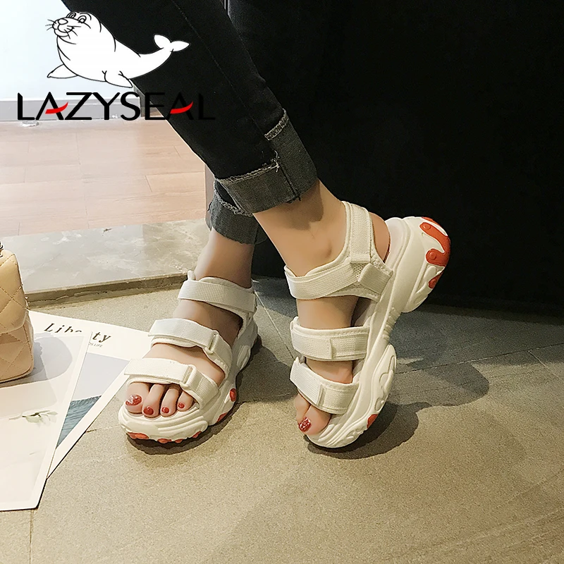 LazySeal; летние пляжные спортивные сандалии на танкетке; женская обувь; сандалии на платформе с застежкой-липучкой; обувь на толстой подошве; женская обувь; sandalias