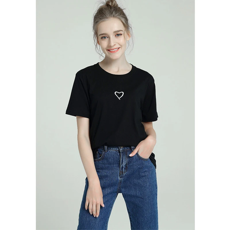 Милая футболка с сердечком для женщин хлопок 2019 Сексуальная Новинка Harajuku