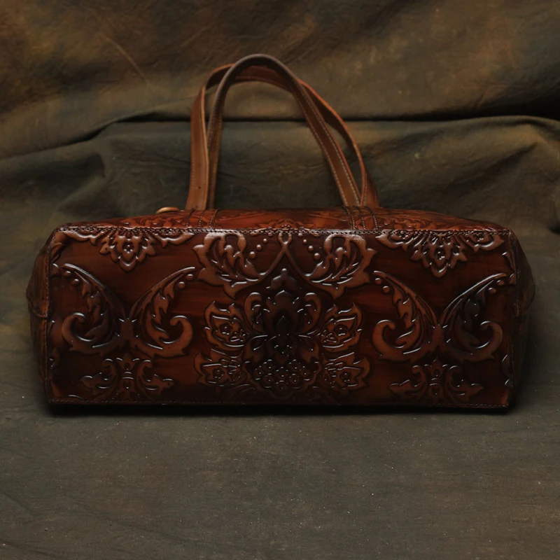 Сумка-тоут женская из воловьей кожи с тиснением и цветами | Багаж сумки