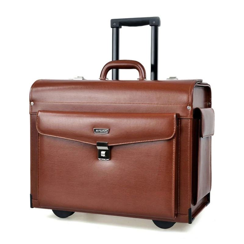 Роскошный кожаный бизнес тележка пилотам капитанам багаж на ролликах для женщин