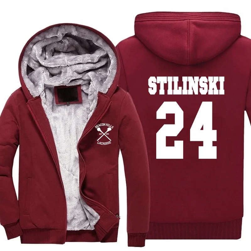 2018 Новый stilinski 24 Модные принты хип хоп Зима Толстые капюшоном Для мужчин волчонок