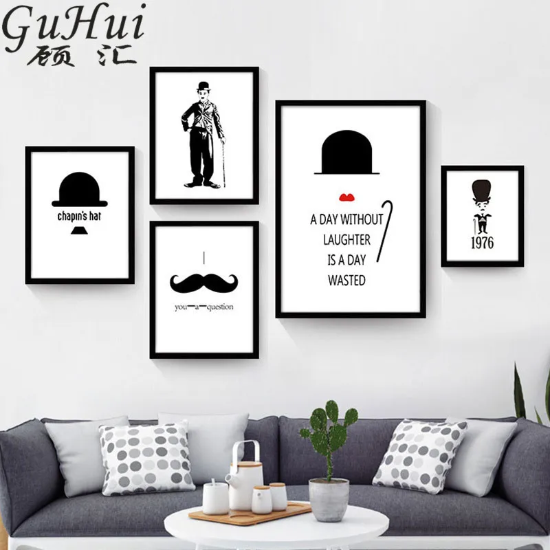 Абстрактная фигура Chaplin Холст Картина кино плакат Бар Декор Классическая шапка с