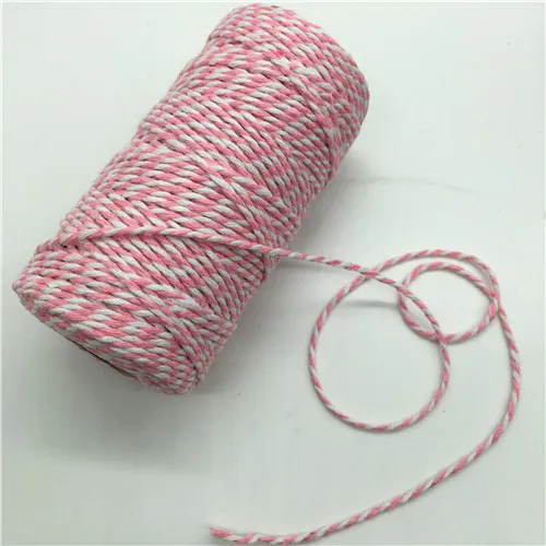 Pink white 100 метров 2 мм двойной цвет хлопковый шпагат Бейкера веревка для DIY ручной работы веревка аксессуары витые шнуры для упаковки декоративные - Цвет: Pink white