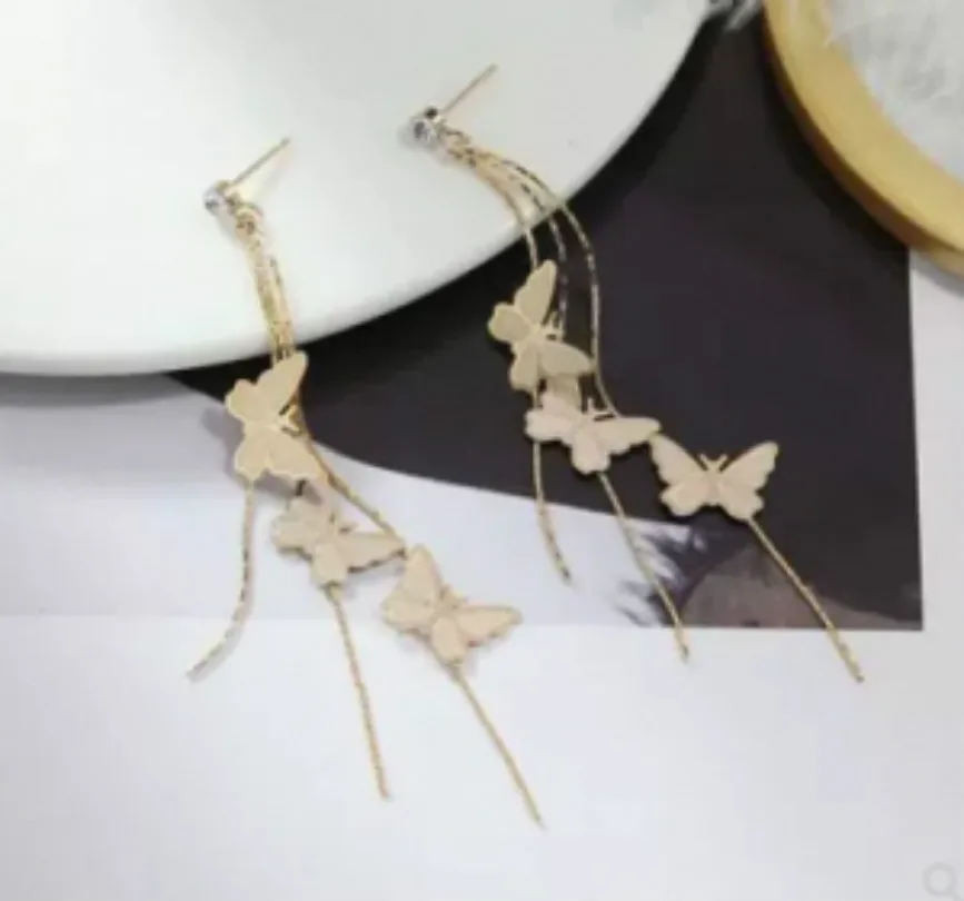 Корейские модные ювелирные изделия милые длинные серьги с бабочками и