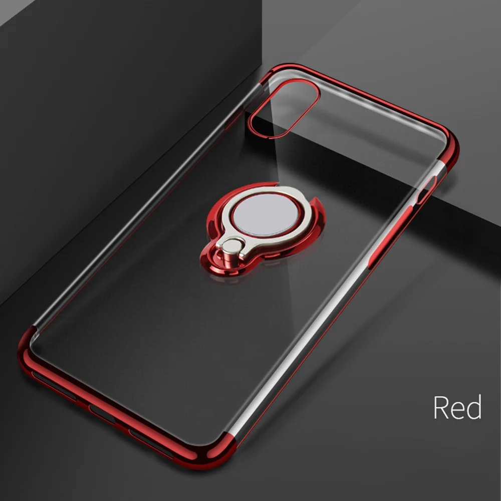 Red OTAO ультра тонкий прозрачный чехол для телефона для iPhone XS MAX XR X 8 7 6 6S Plus автомобильный Магнитный чехол s чехол с держателем-кольцом для пальца Coque - Цвет: Red