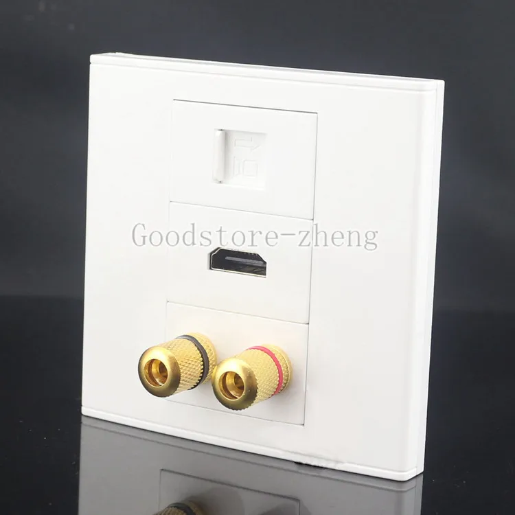 1 динамик 2 переплетенных столба типа банан + HDMI RJ45 Cat5e LAN аудио Настенная пластина |