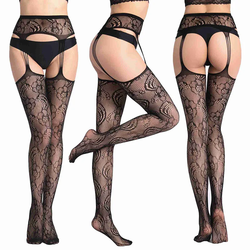 S5003-90 Women Sexy Transparent Slim Fishnet Pantyhose Club Party Net Holes Black Tights Thigh High Stockings Small/Middle/Big Mesh - Цвет: S5003-90