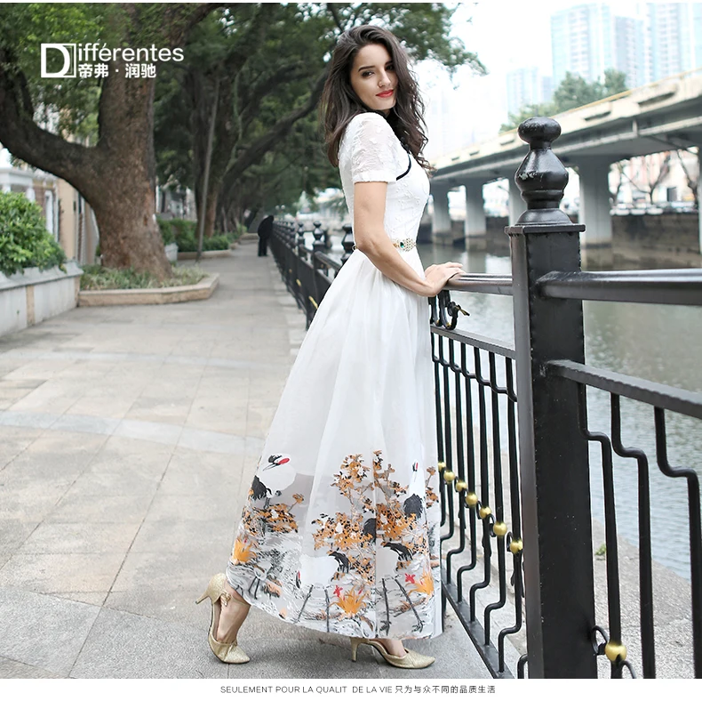 Платье с вышивкой DF xxxl женское платье цветочным принтом Qipao короткий рукав