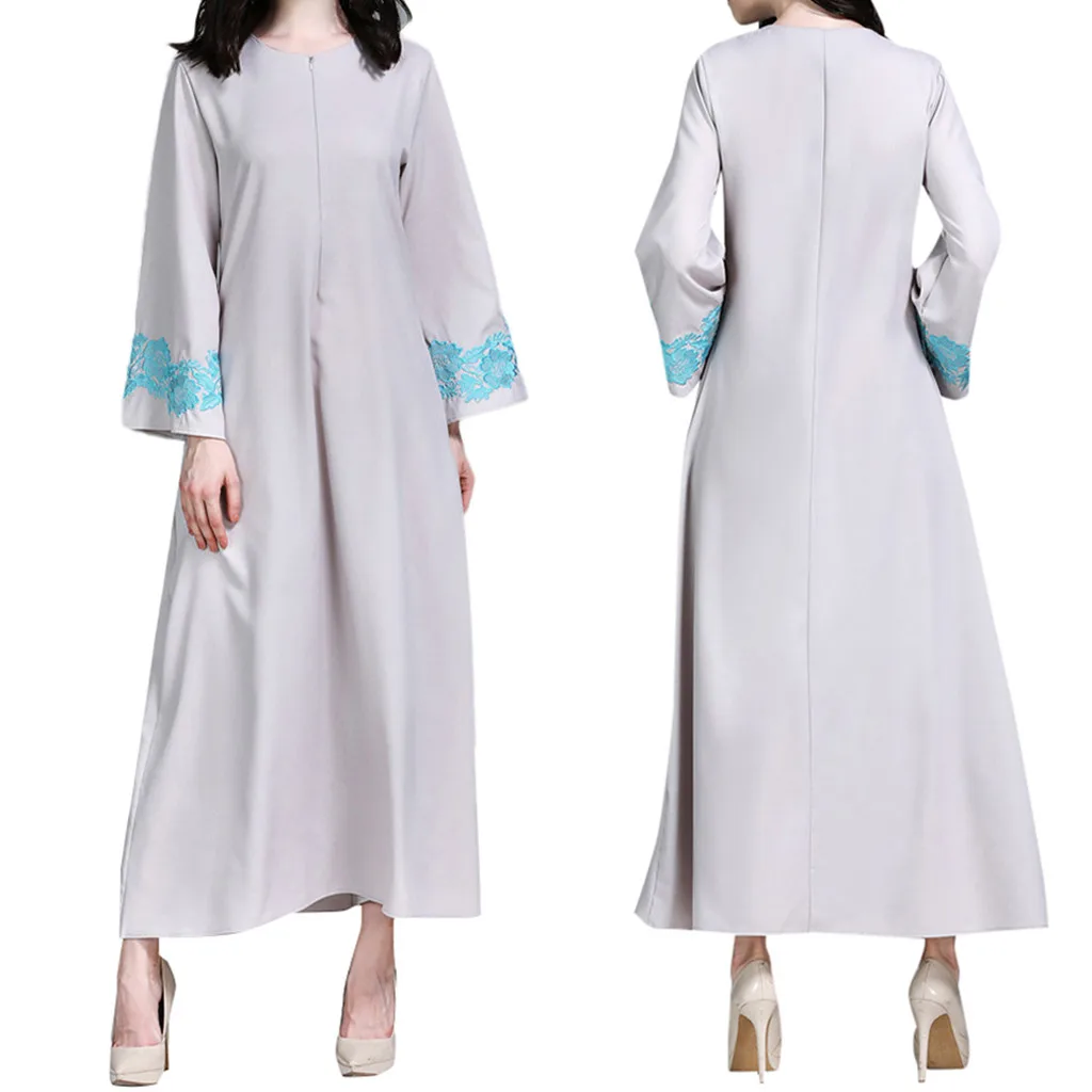 2019 Autumn Cotton linen Dress Muslim Maxi Trumpet Sleeve Abaya Long Robe Gowns Tunic Belt Embroidery Dubai dresses Z416 | Тематическая
