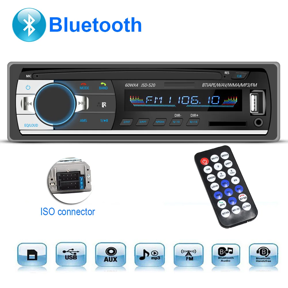 1 шт. стерео сабвуфер автомобильный Радио с Bluetooth и Usb Авто 1.din Pioneer Hd Автомобильный