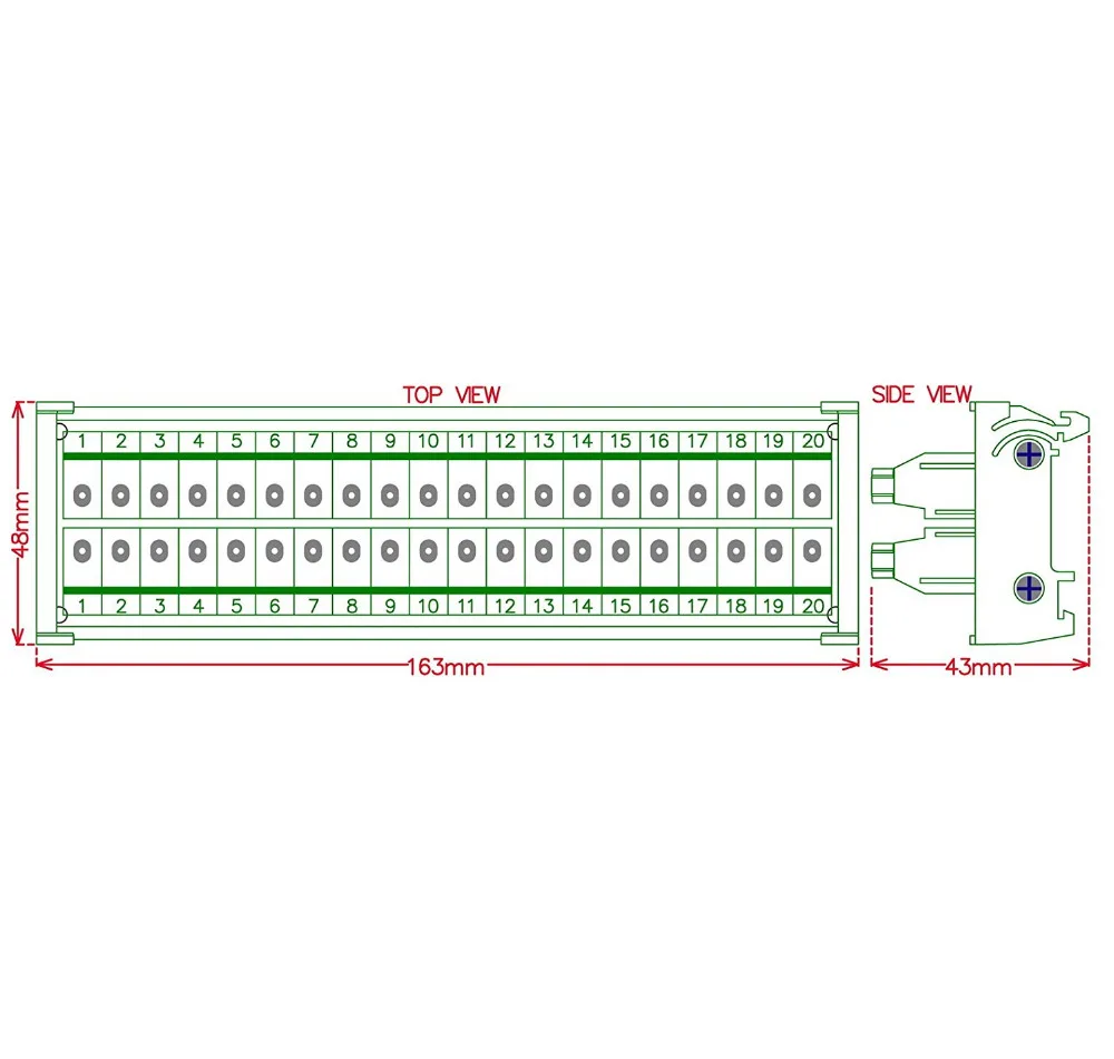 DIN рейка крепление 30A/300V 20 позиций Клеммная колодка модуль