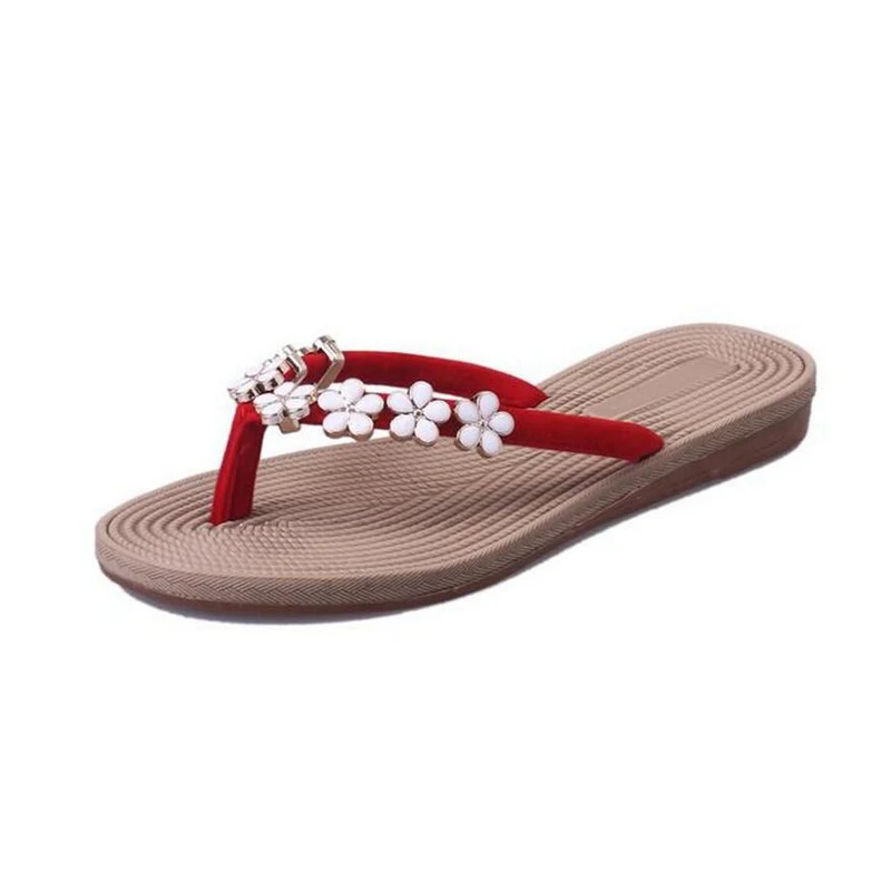 XEK 35-41 Plus Size Fashion Floral Metal Beach Shoes Women Summer Slippers Flip Flops Flat For Ladies WFQ69 | Обувь