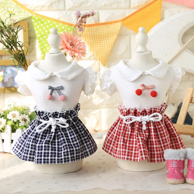 Клетчатое Вишневое платье принцессы собак товары для питомцев 100% хлопок Одежда