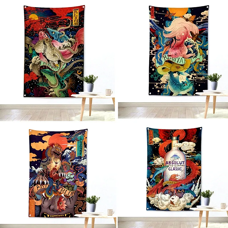 Потертый шик японский ukiyo-e тату рисунок Флаг Баннер винтажный плакат на стену Наклейка гобелен декоративное украшение на стену для кафе для дома Декор
