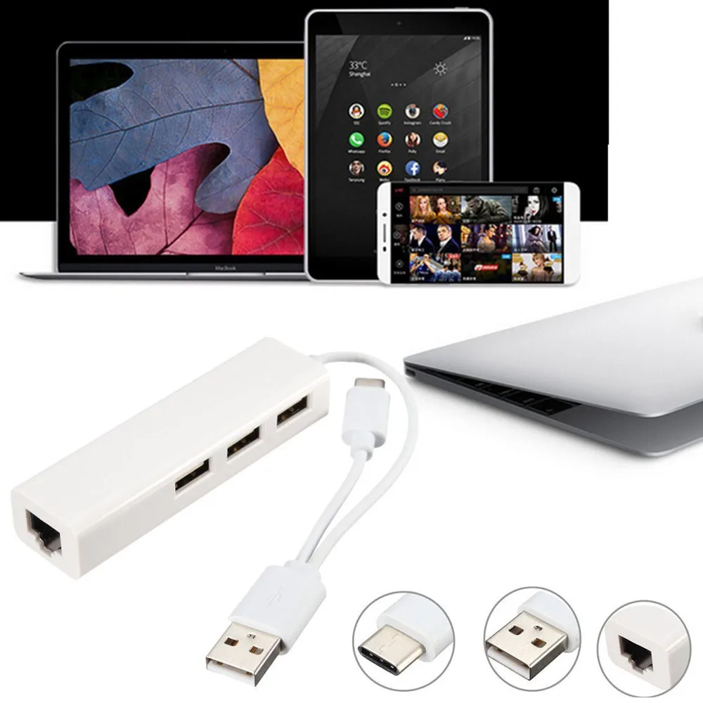 CARPRIE USB 3. 0 Type-C к гигабитной сети Ethernet 3 1 концентратор с портами адаптер LAN 6J12 Прямая
