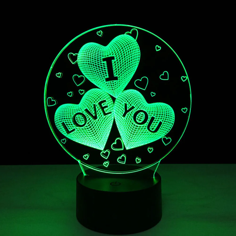 3 Hearts Night light 3D Table Lamp Romantic LED Colores Bedside Lampe Home Decor Lighting Lampara Veilleuse Power Bank | Лампы и