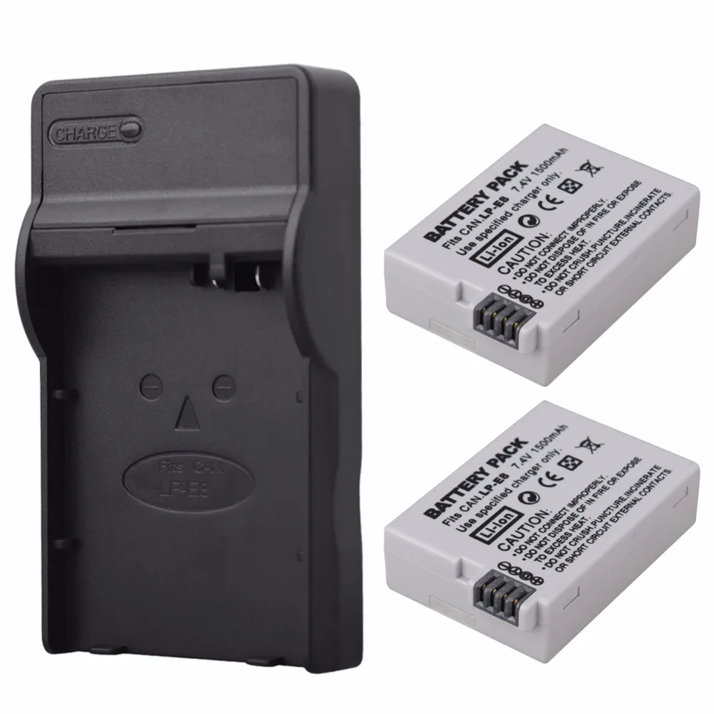 Аккумулятор для цифровой камеры + зарядное устройство USB 2 шт. 1500 мАч LP E8 ЛП LPE8 Canon EOS