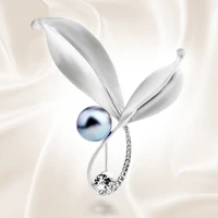 women imitation pearl brooches gold silver plated leaf shape alloy vintage brooch scarf pin