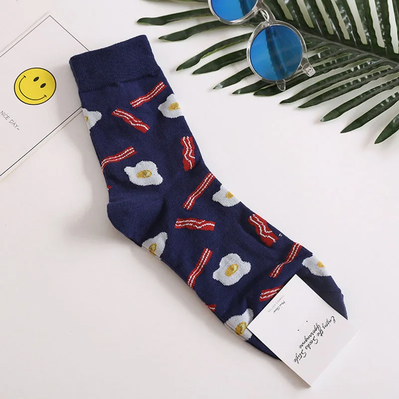 egg socks Мужские сумасшедшие носки, банан, яйцо, колбаса, пищевые носки, Необычные носки с пивом, новинка, забавные носки унисекс, креативные Короткие Носки с рисунком для женщин - Цвет: egg socks