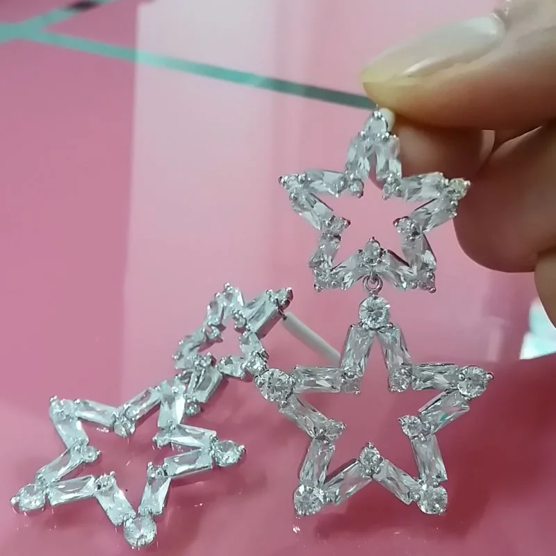 HONGHONG женские серьги с двойной звездой из циркония высокое качество модные